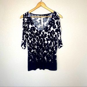 WHBM Floral Split Sleeve Plunge V-Neck Blouse XS